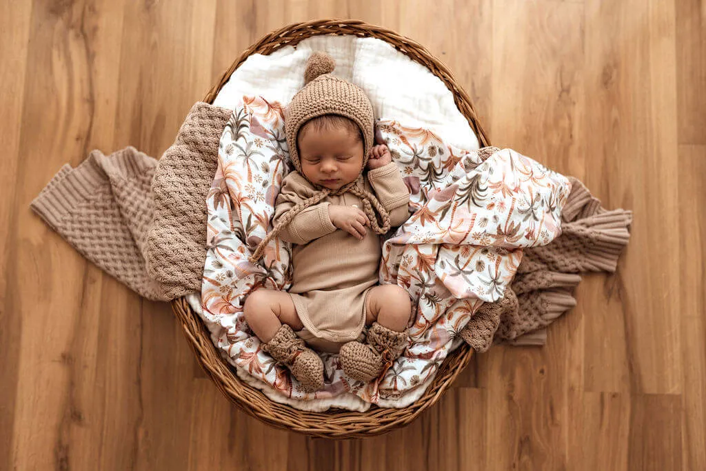 Baby Bonnet   Booties Set - Fawn Merino Wool