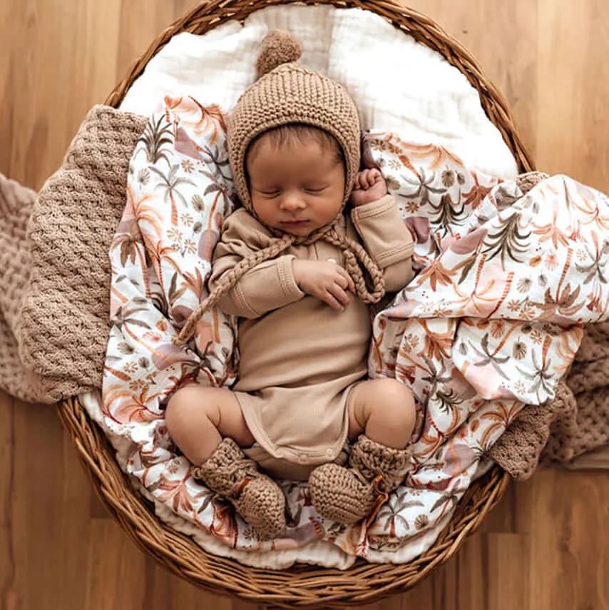 Baby Bonnet   Booties Set - Fawn Merino Wool