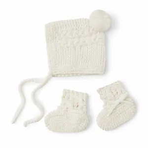 Baby Bonnet   Booties Set - Ivory Merino Wool