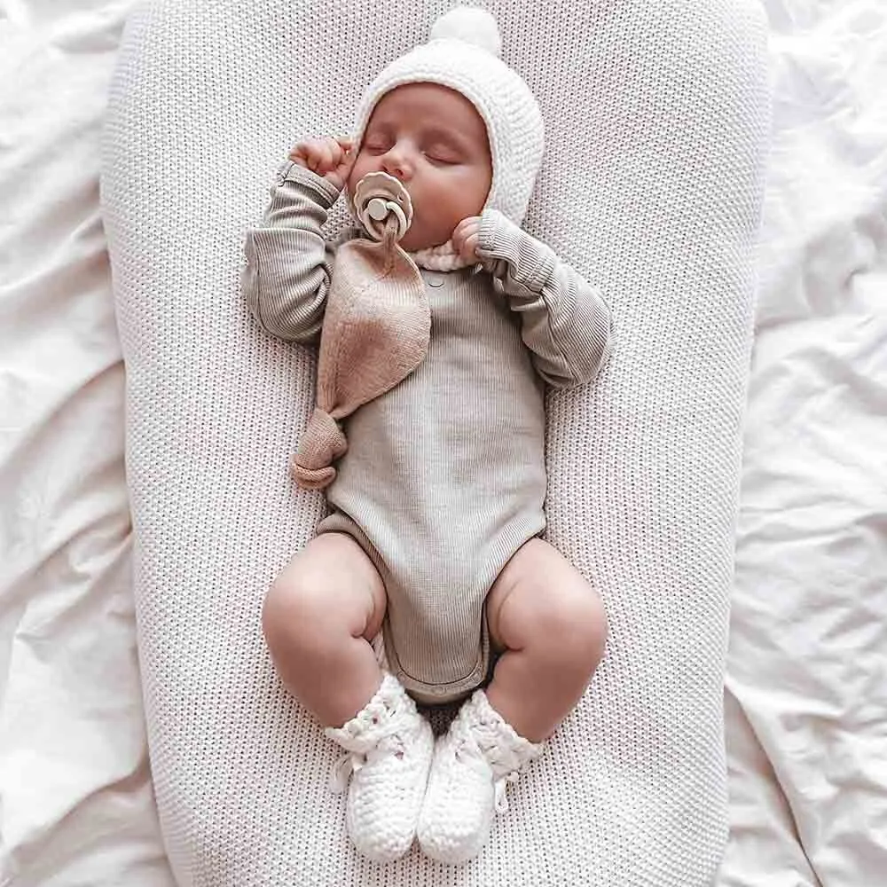 Baby Bonnet   Booties Set - Ivory Merino Wool
