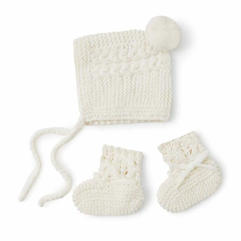 Baby Bonnet   Booties Set - Ivory Merino Wool