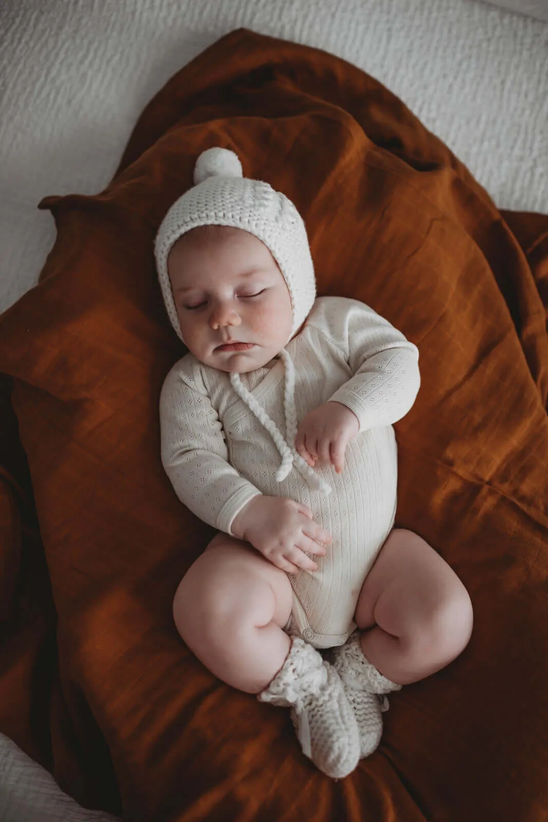 Baby Bonnet   Booties Set - Ivory Merino Wool