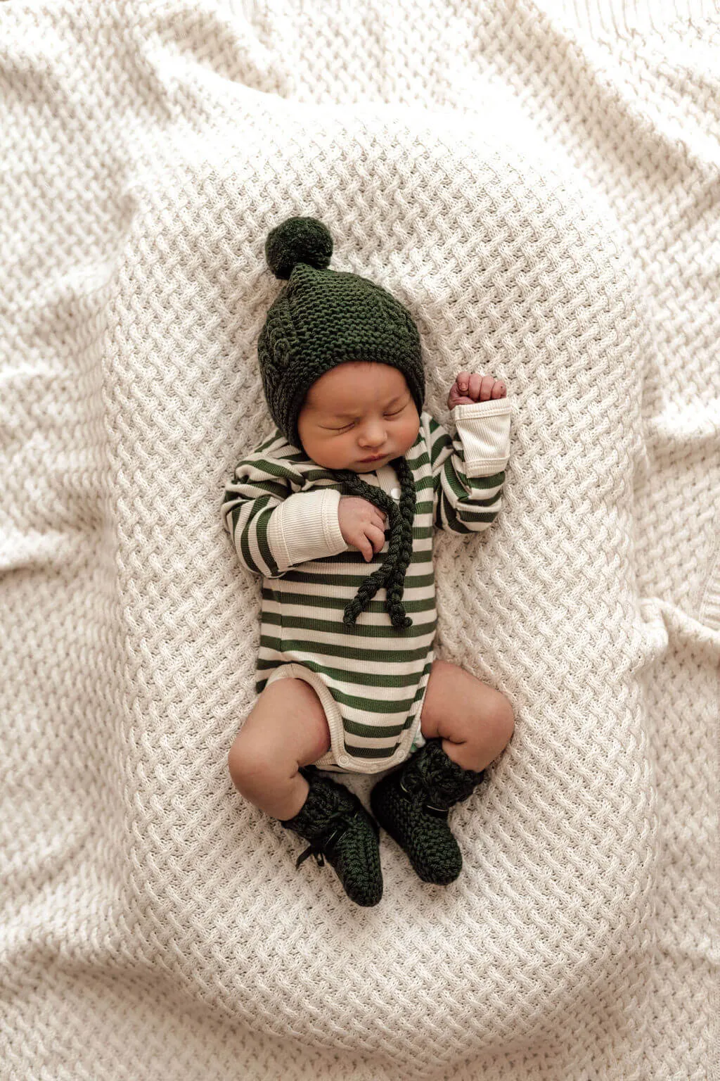 Baby Bonnet   Booties Set - Olive Merino Wool