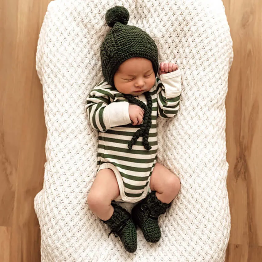 Baby Bonnet   Booties Set - Olive Merino Wool