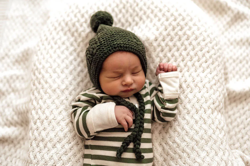 Baby Bonnet   Booties Set - Olive Merino Wool
