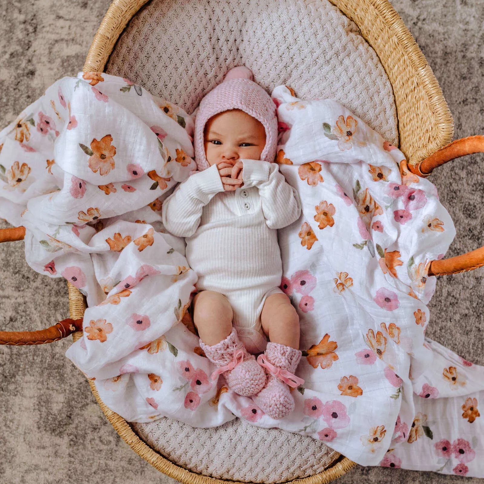 Baby Bonnet   Booties Set - Pink Merino Wool
