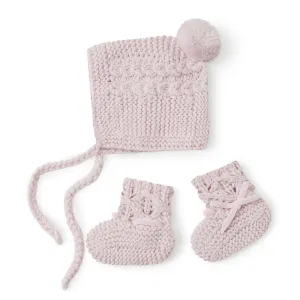 Baby Bonnet   Booties Set - Pink Merino Wool