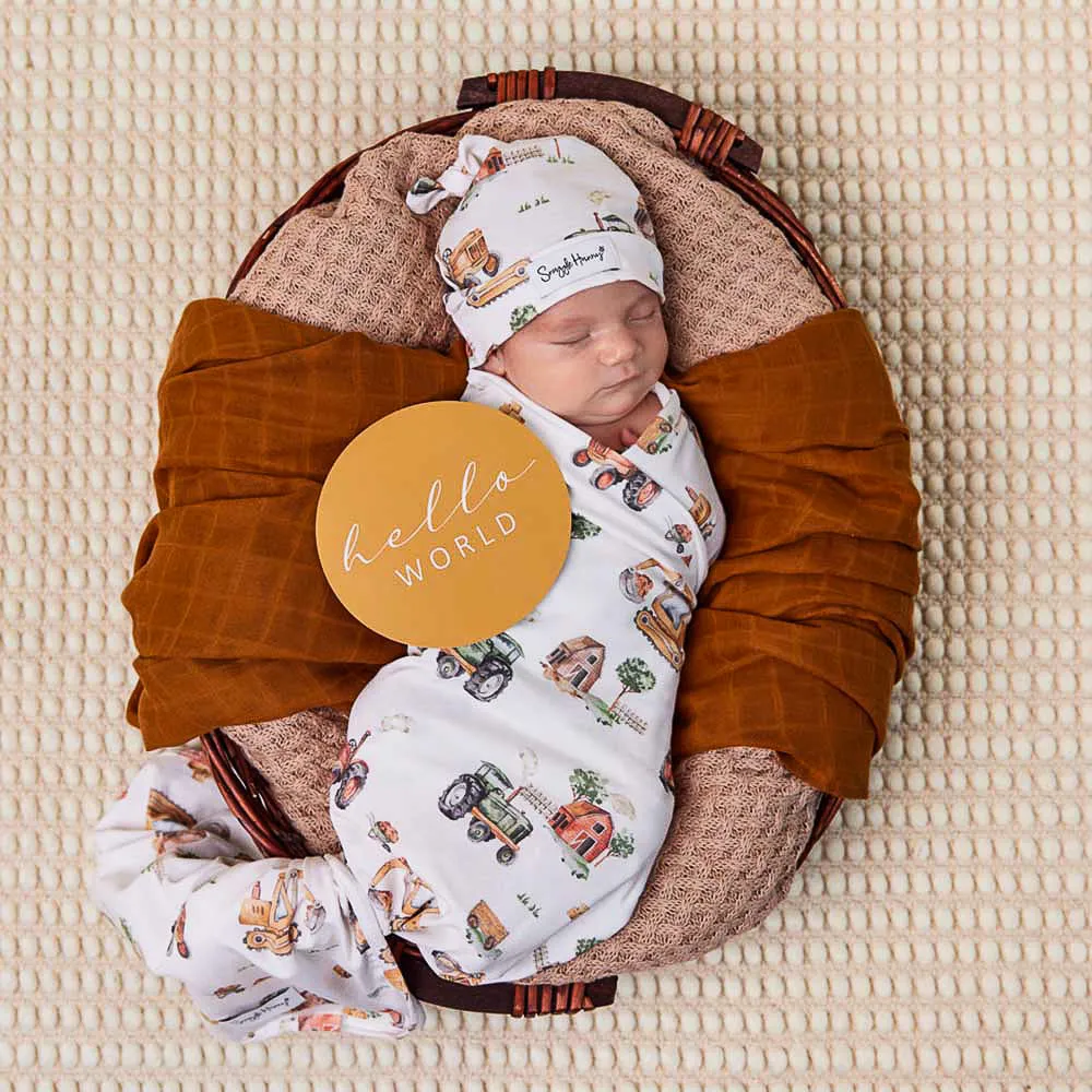 Baby Jersey Wrap   Beanie Set | Diggers & Tractors