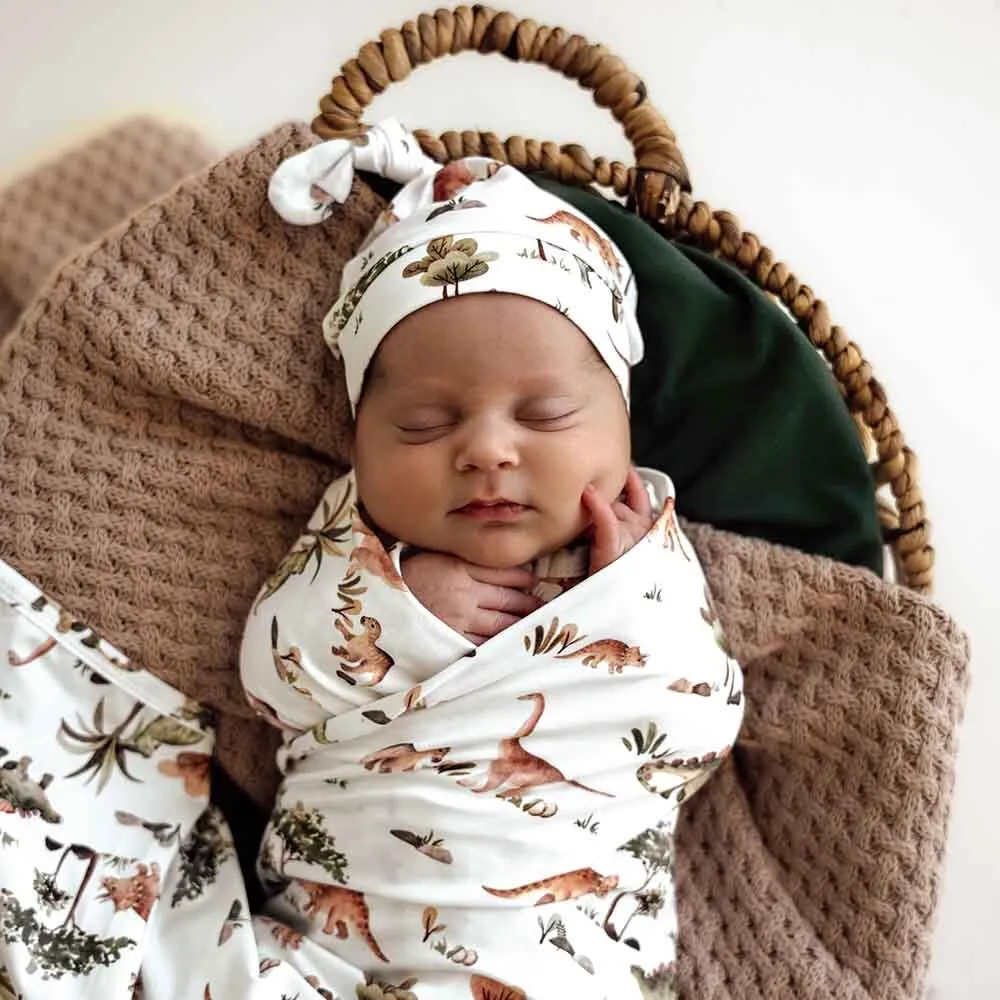 Baby Jersey Wrap   Beanie Set | Dino