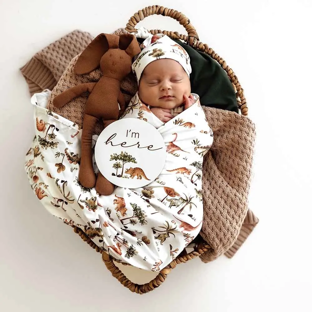 Baby Jersey Wrap   Beanie Set | Dino