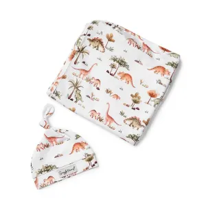Baby Jersey Wrap   Beanie Set | Dino