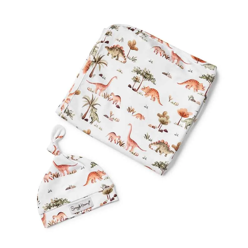 Baby Jersey Wrap   Beanie Set | Dino
