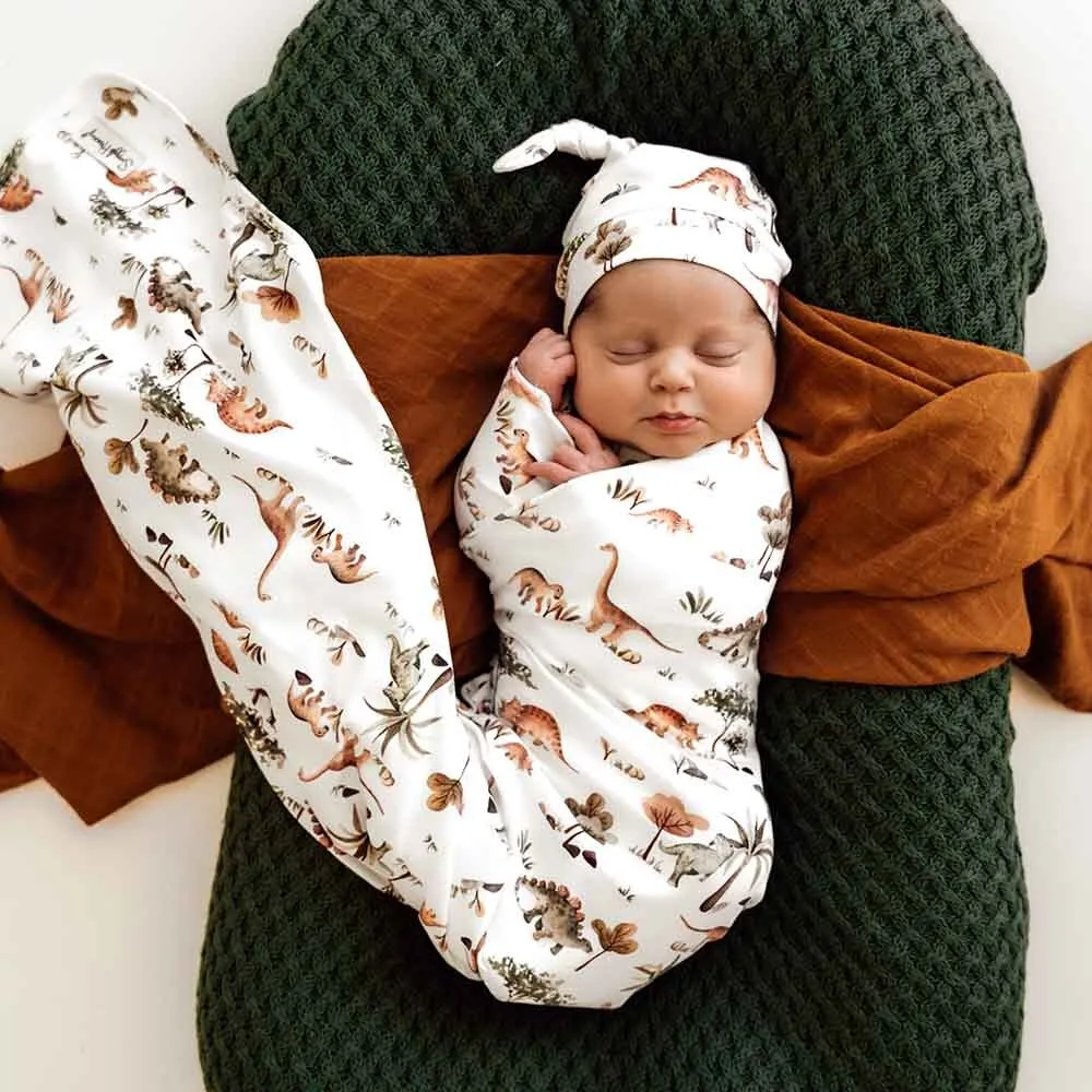 Baby Jersey Wrap   Beanie Set | Dino