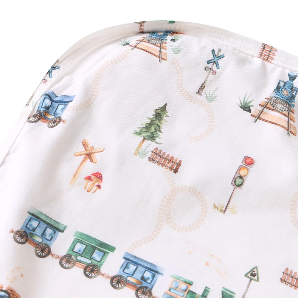 Baby Jersey Wrap   Beanie Set |Trains
