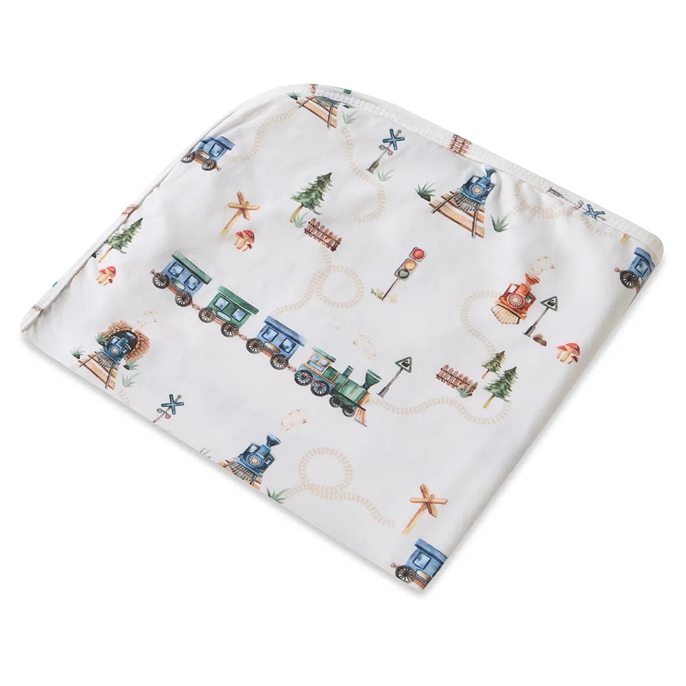 Baby Jersey Wrap   Beanie Set |Trains