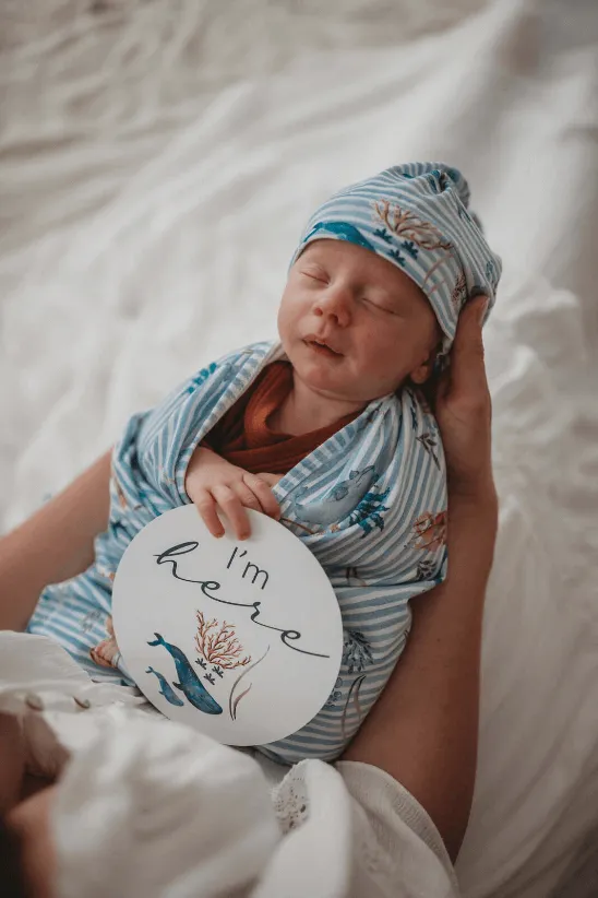 Baby Jersey Wrap   Beanie Set | Whale