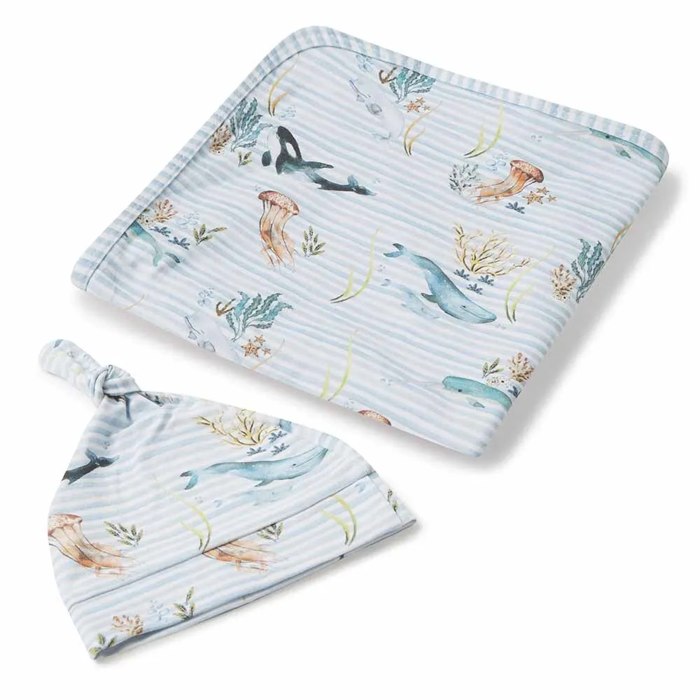 Baby Jersey Wrap   Beanie Set | Whale
