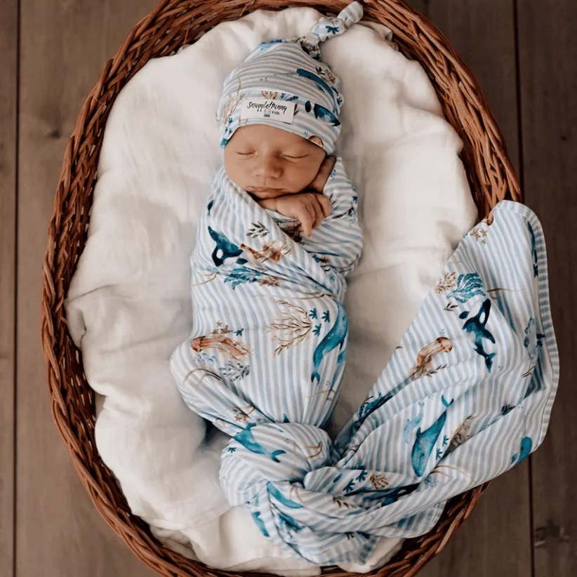 Baby Jersey Wrap   Beanie Set | Whale