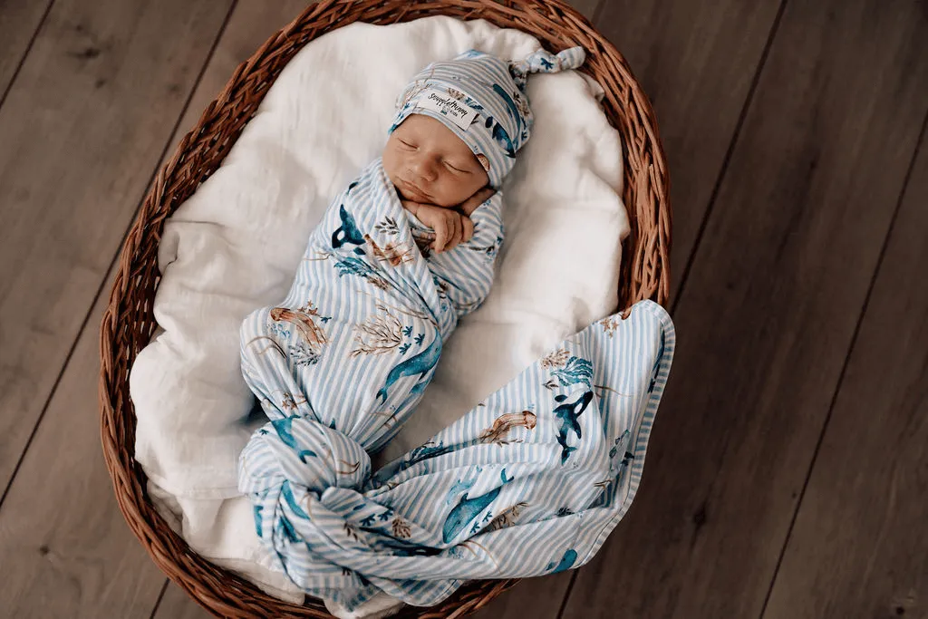 Baby Jersey Wrap   Beanie Set | Whale