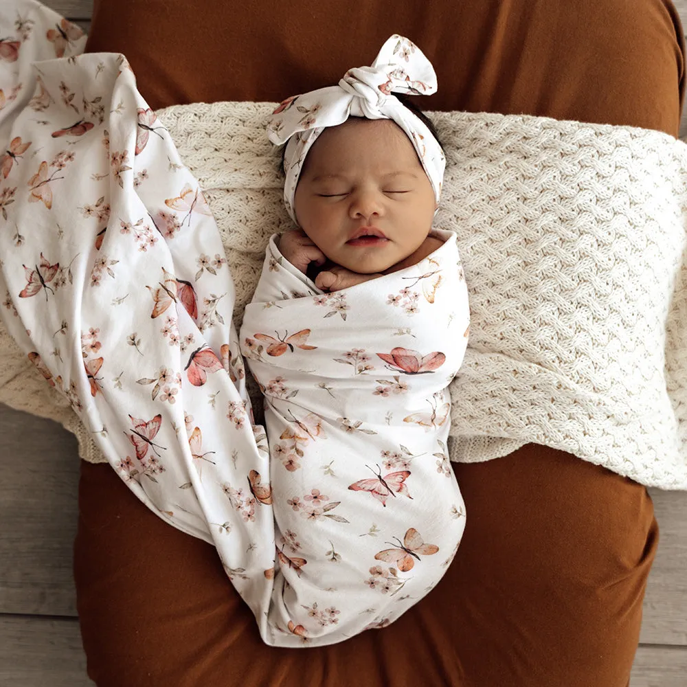 Baby Jersey Wrap   Top Knot Set | Butterfly