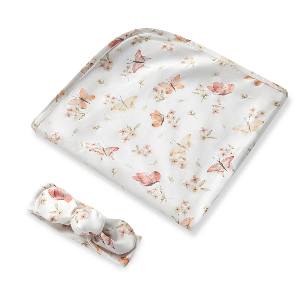 Baby Jersey Wrap   Top Knot Set | Butterfly