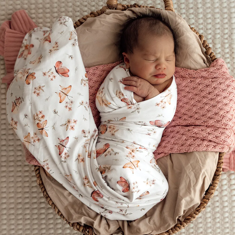 Baby Jersey Wrap   Top Knot Set | Butterfly