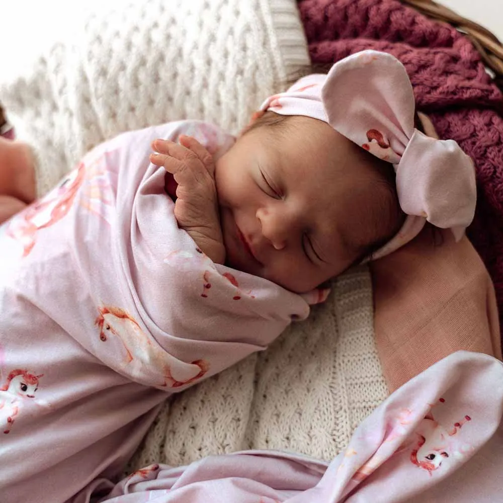 Baby Jersey Wrap   Top Knot Set | Unicorn