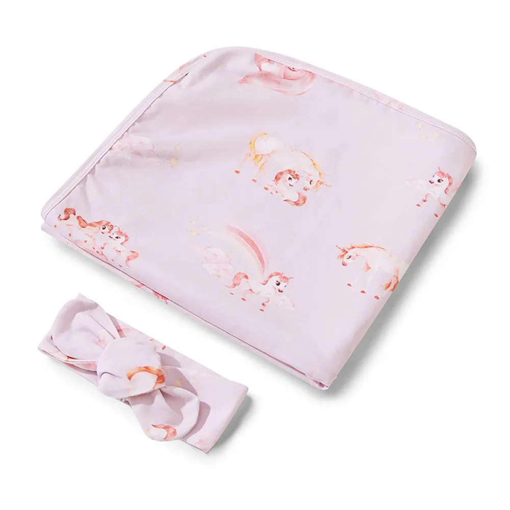 Baby Jersey Wrap   Top Knot Set | Unicorn