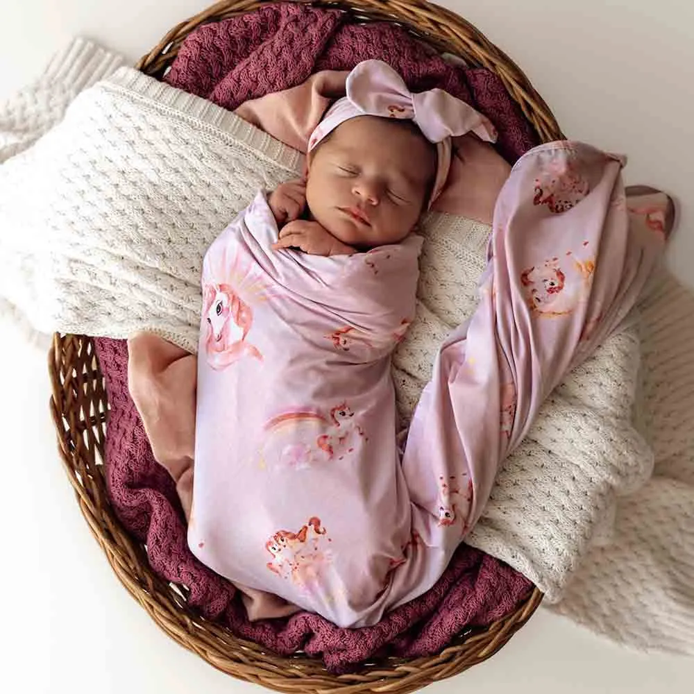 Baby Jersey Wrap   Top Knot Set | Unicorn