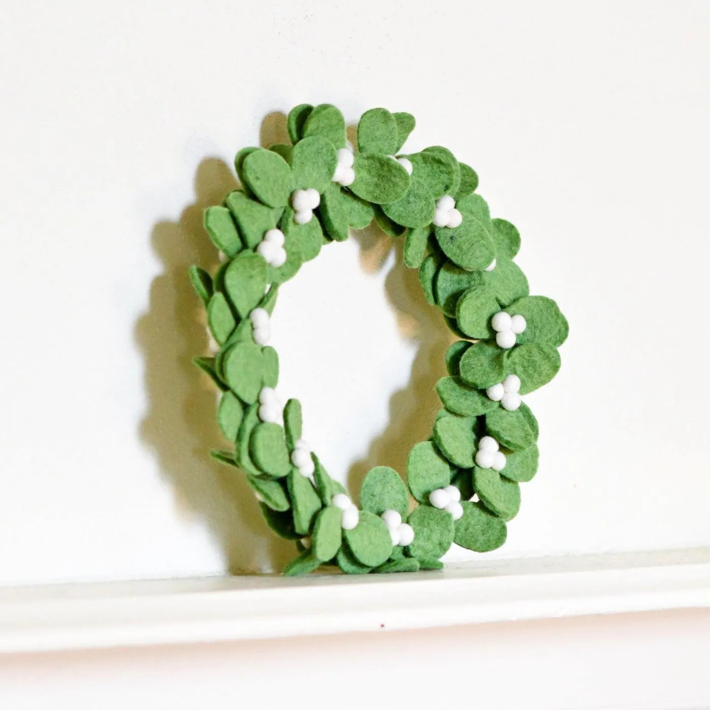 Christmas Felt Wreath | Mistletoe Green with White Berries