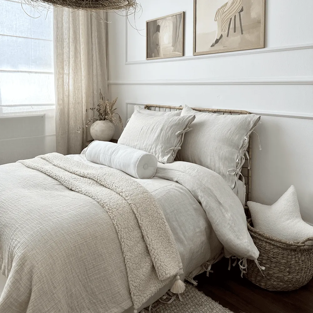 Double Sided Muslin   Faux Fur Blanket | Natural 140x200cm