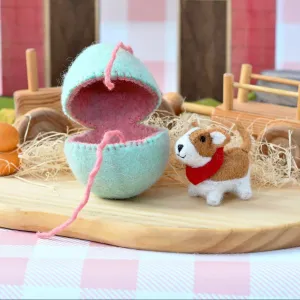 Easter Felt Surprise Egg | Mint with Corgi Puppy Inside