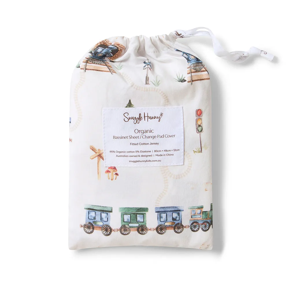 Fitted Bassinet Sheet | Changing Mat Cover | Trains