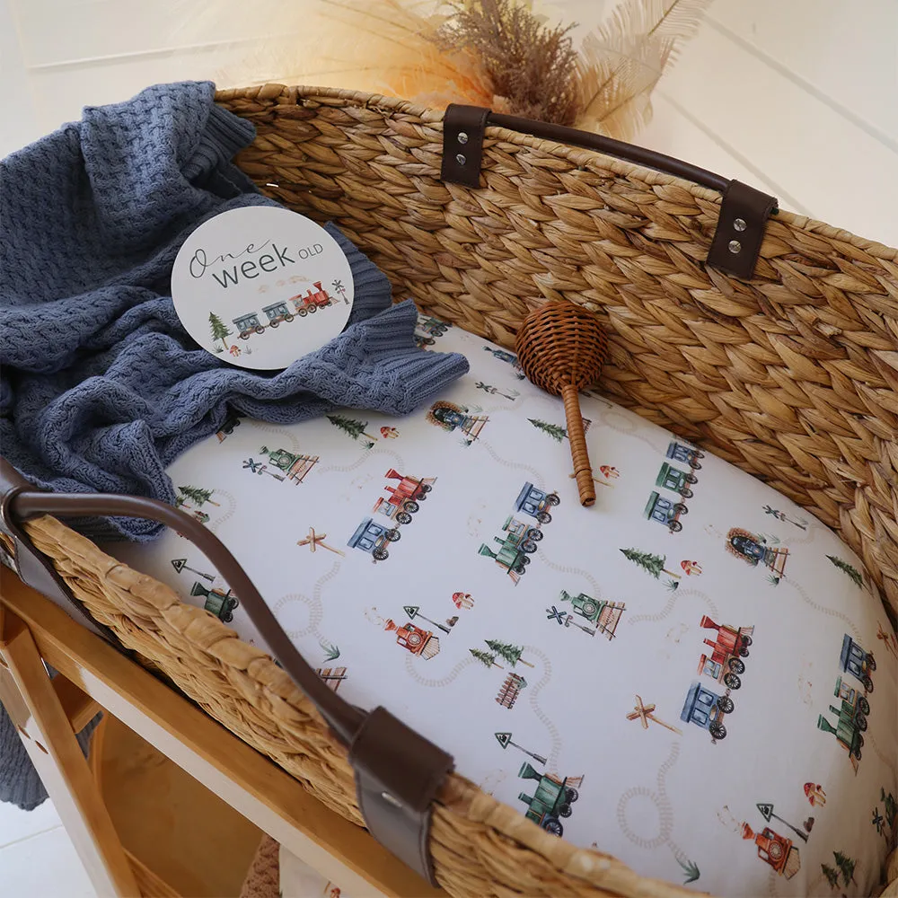 Fitted Bassinet Sheet | Changing Mat Cover | Trains