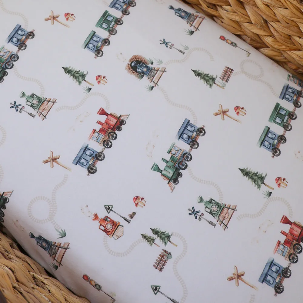 Fitted Bassinet Sheet | Changing Mat Cover | Trains