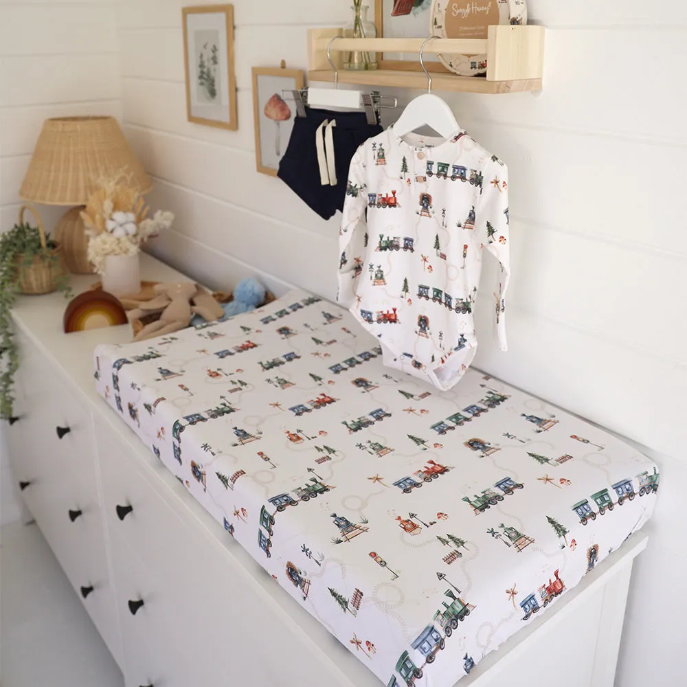 Fitted Bassinet Sheet | Changing Mat Cover | Trains