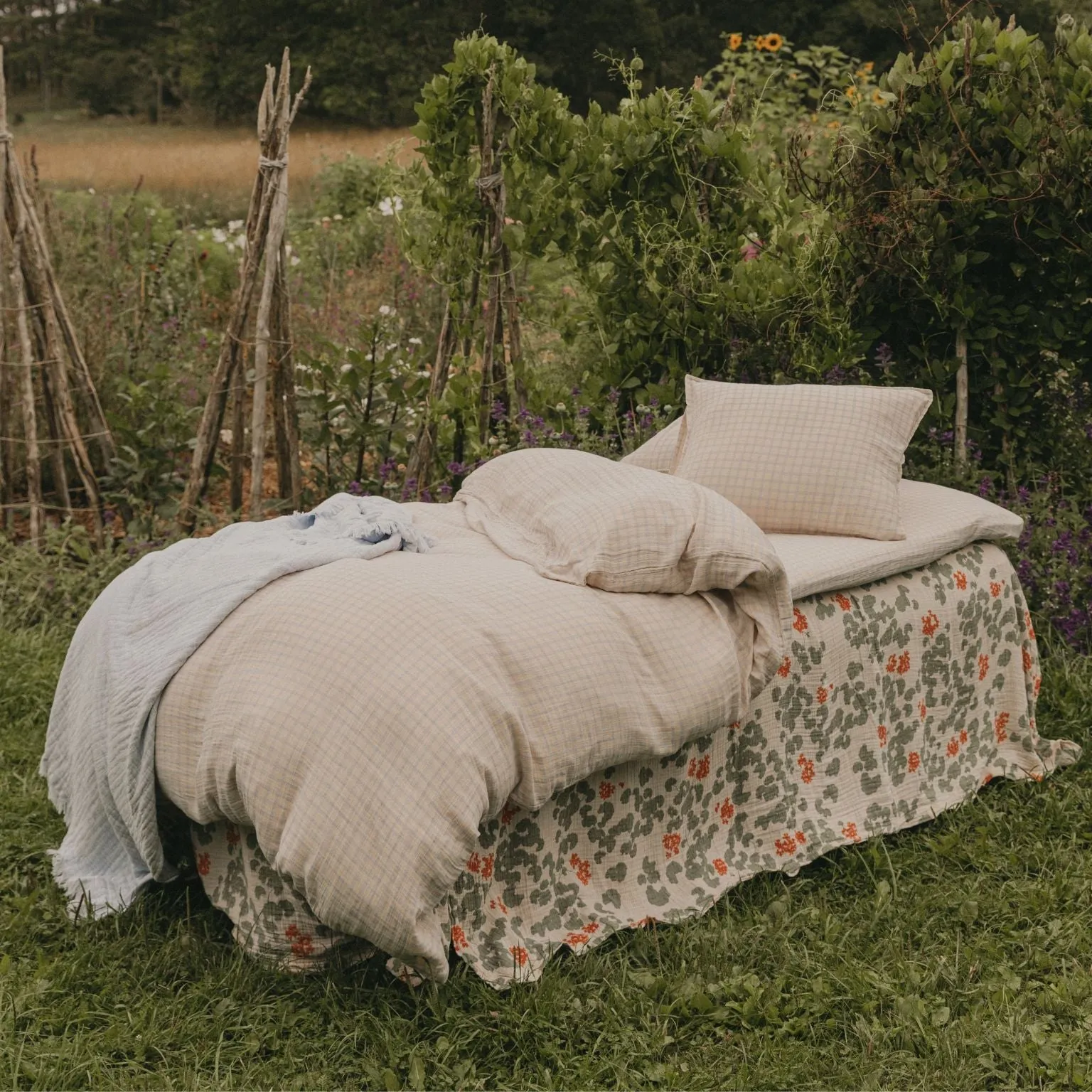 Gingham Sky Muslin Bedset - Single