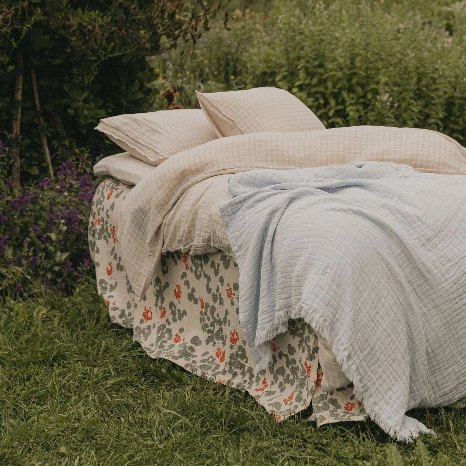 Gingham Sky Muslin Bedset - Single