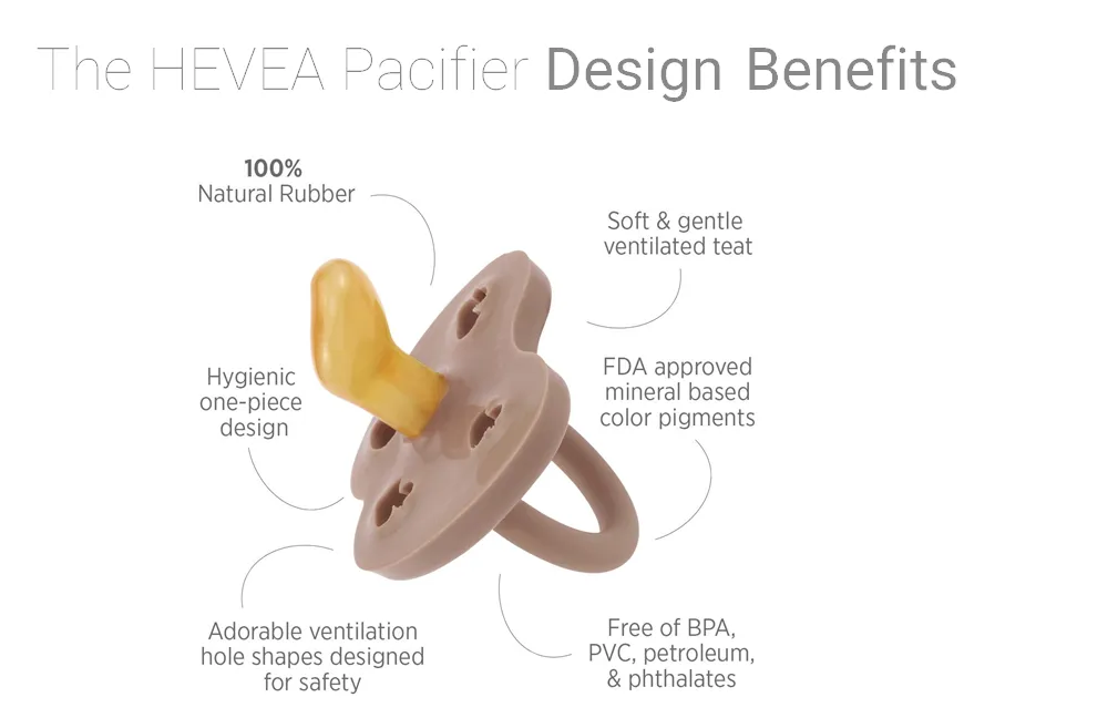 Hevea Pacifier 2-pack Orthodontic | Powder Pink and Lavender 3-36 months BOX