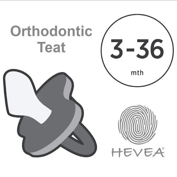 Hevea Pacifier 2-pack Orthodontic | Powder Pink and Lavender 3-36 months BOX