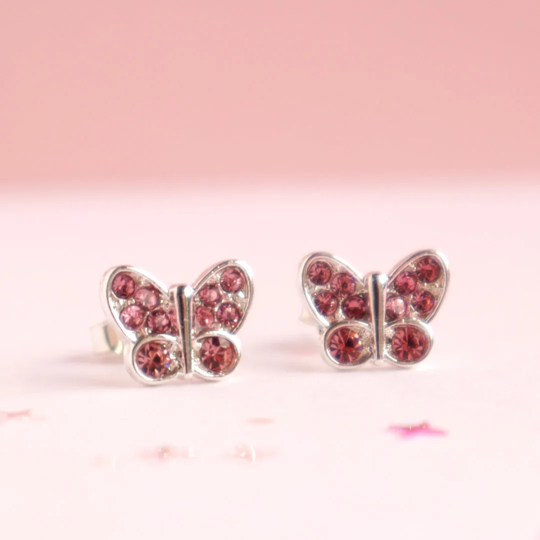 Lauren Hinkley Earrings | Pink Crystal Butterfly in Box