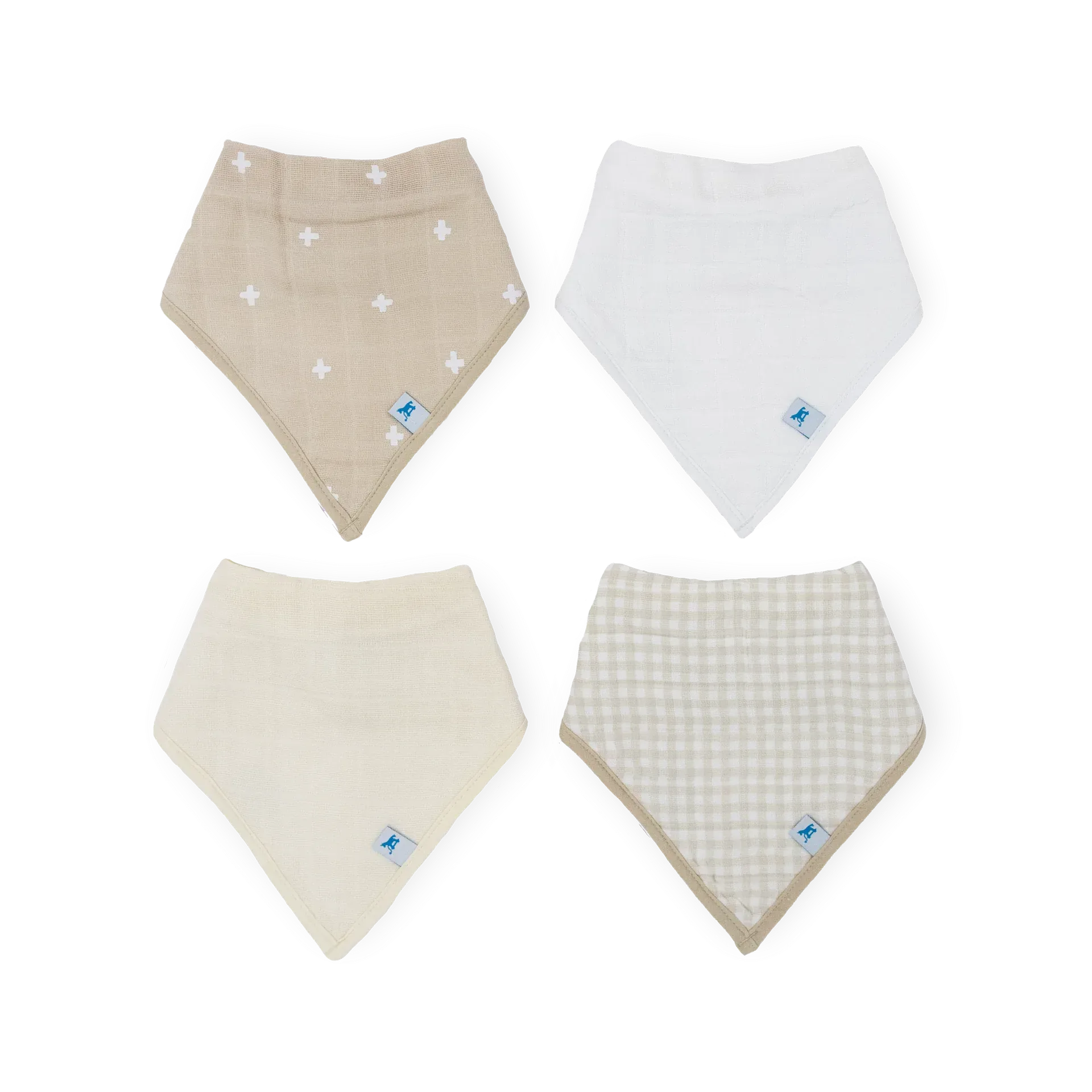Little Unicorn Fleece Bandana Bib 4 Pack | Taupe Cross