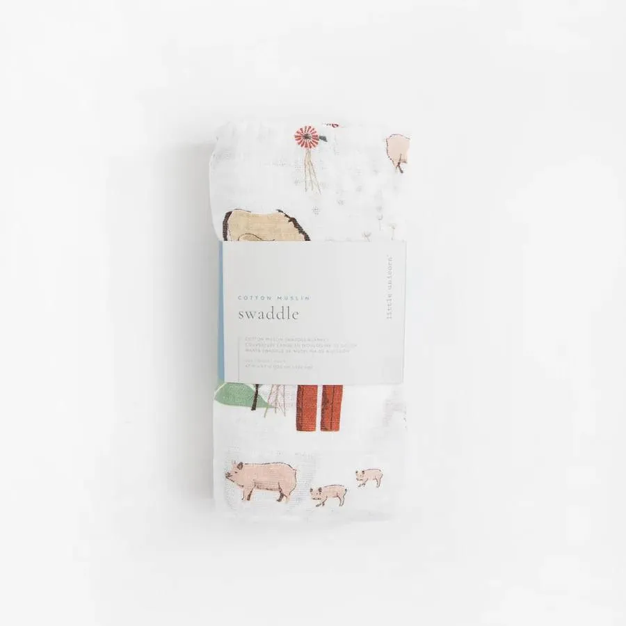 Little Unicorn Single Cotton Muslin Swaddle | Farmyard