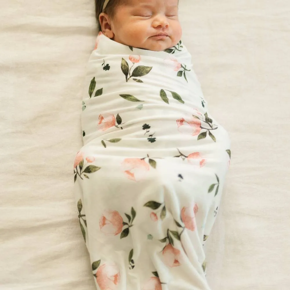 Little Unicorn Stretch Knit Hat & Swaddle Set | Watercolour Rose