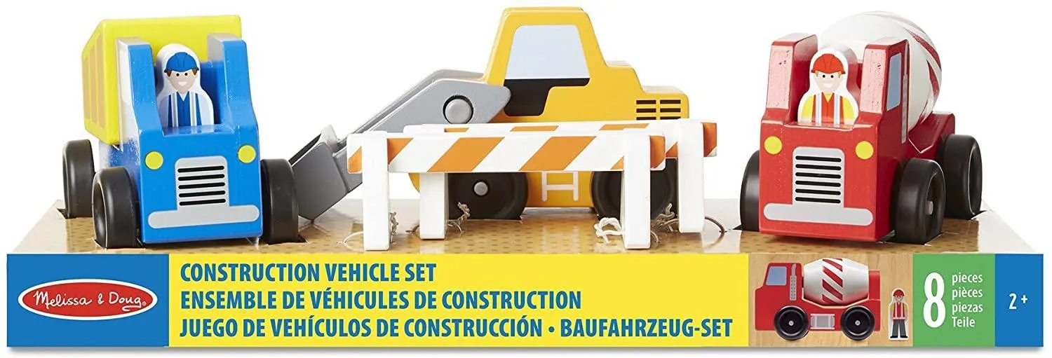 Melissa & Doug 10656 Classic Wooden Toy Construction Vehicle Set