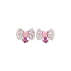 Milk x Soda Earrings | Sparkle Bow Clip Ons Baby Pink