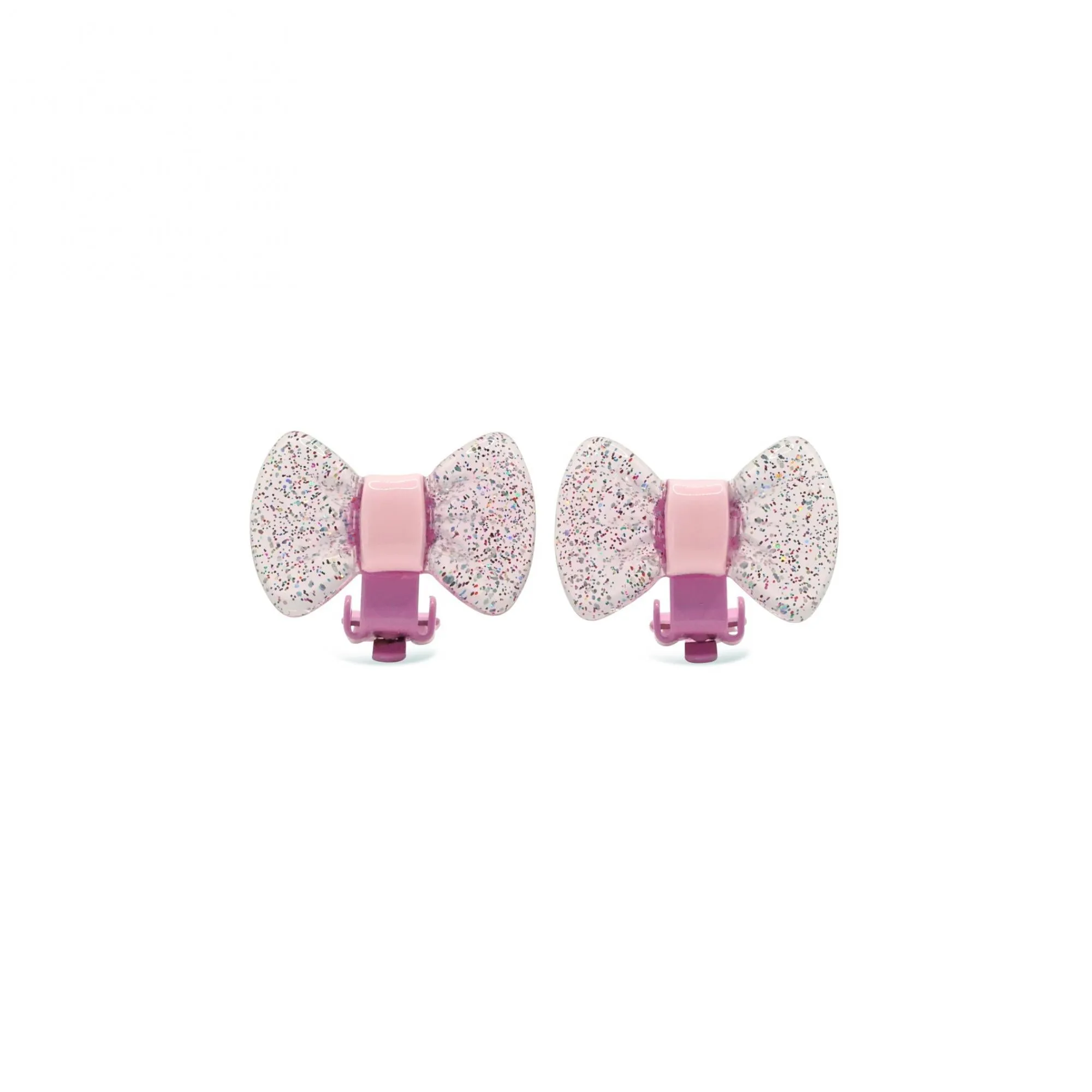 Milk x Soda Earrings | Sparkle Bow Clip Ons Baby Pink