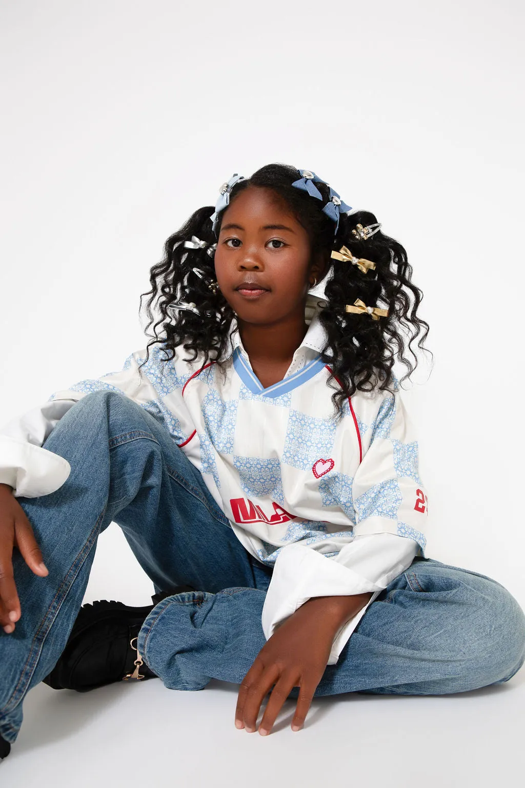 Milk x Soda Hair Clip | Liz Denim Bow | Silver Heart