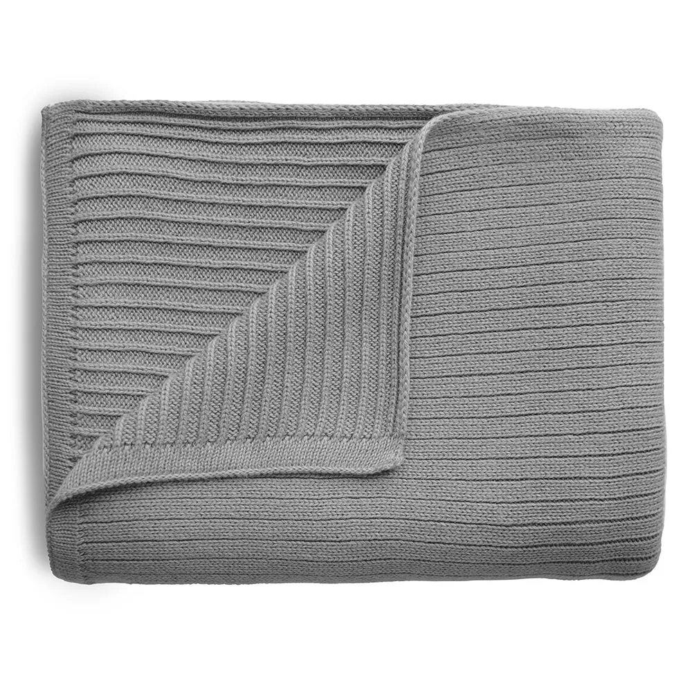Mushie Knitted Baby Blanket | Ribbed Gray Melange