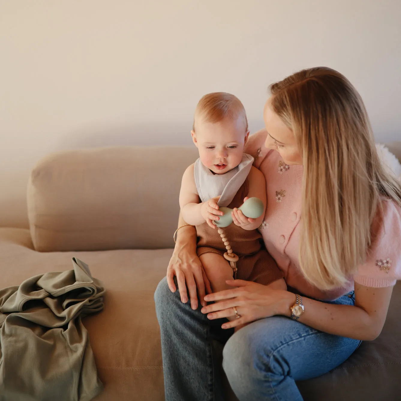 Mushie Silicone Baby Rattle | Cambridge Blue